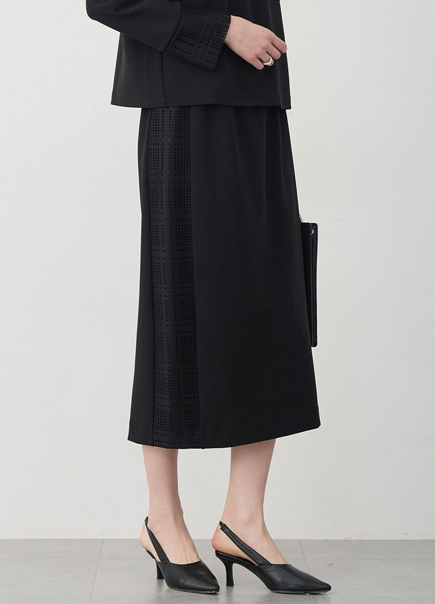 空蕾絲拼接直筒裙